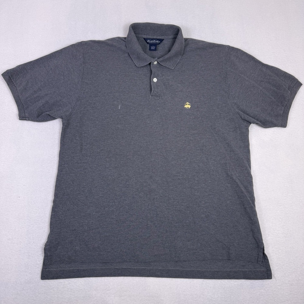 Brooks Brothers Mens Large‎ Grey Polo Shirt Golden Fleece Logo Short Sleeve
